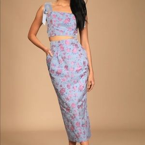 Lulu’s Ellarina Light Blue Metallic Tie-Strap Two-Piece Midi Dress